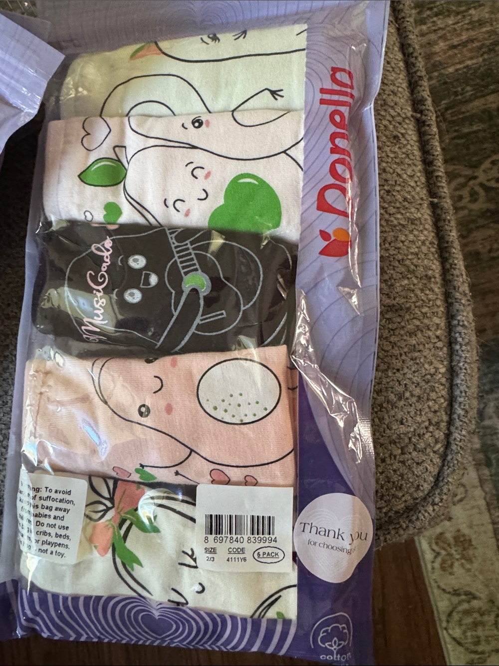 2/3 Kids  5-Pack Cotton Character underwear - Pink, White, Black, Green